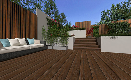 共挤墙板CO-09，共挤地板CO-03，深柚木色，欧橡木纹